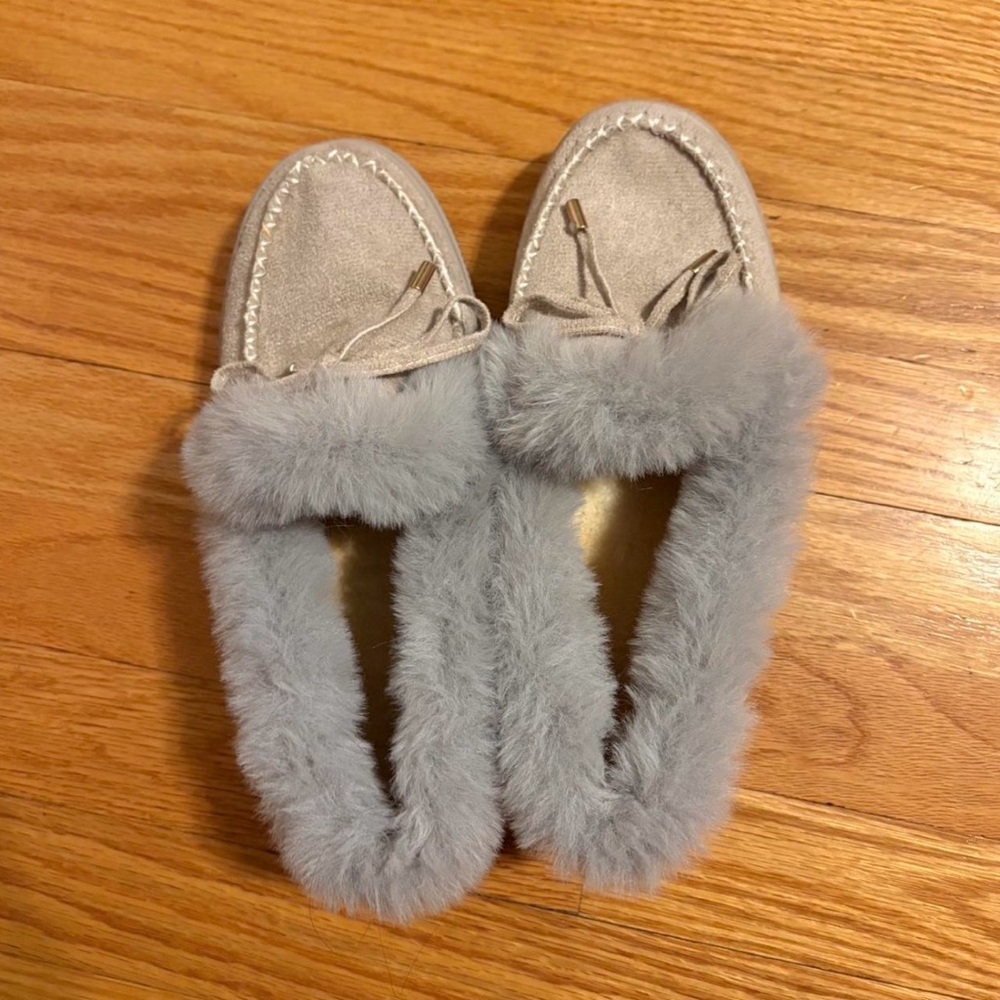 Plush Faux-Fur Grey Women's Slip-On Moccasin
